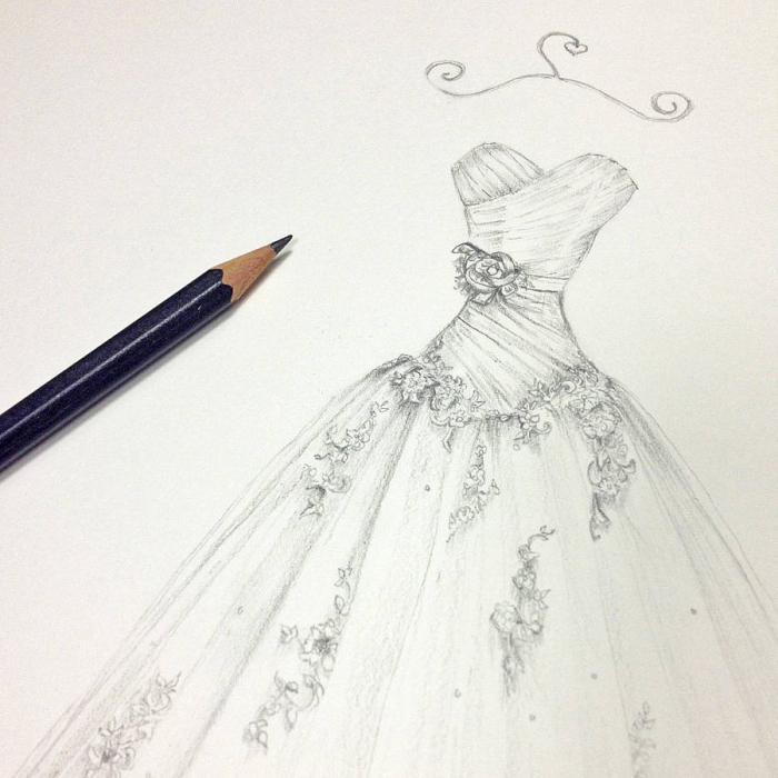Kako nacrtati haljinu olovkom u fazi: složenost slike odjeće